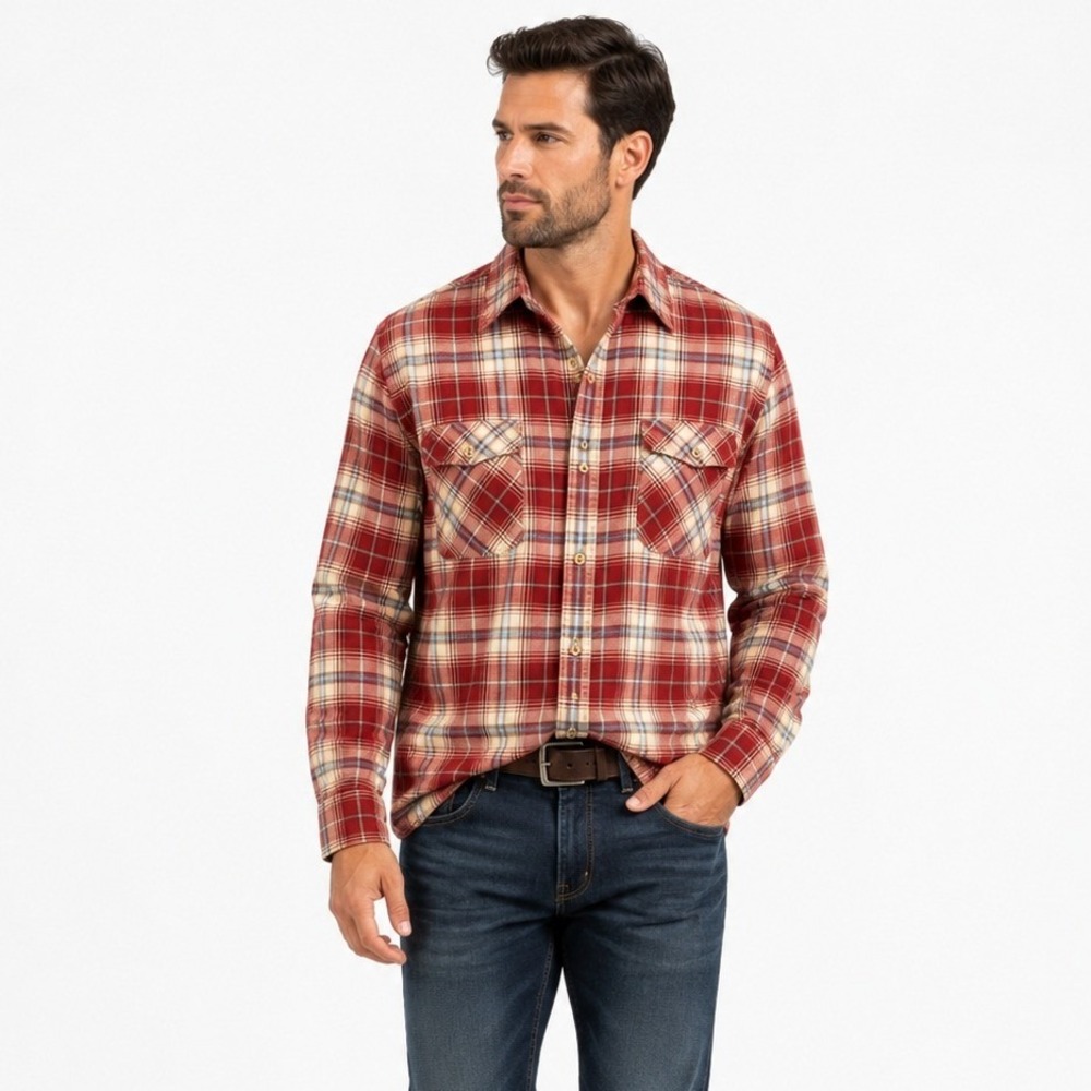 Timberland Men's Plaid Printed Long Sleeve Cotton‎ Button-Down Shirt Size Large